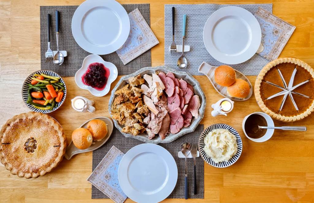 thanksgiving meal set at a table